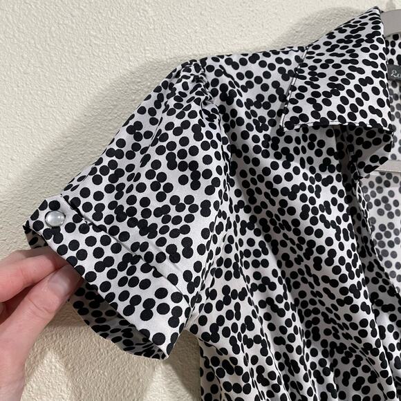 Vintage Y2K Polka Dot Tie Front Pearl Snap Top Rockabilly Retro Office Siren XS - Picture 5 of 6